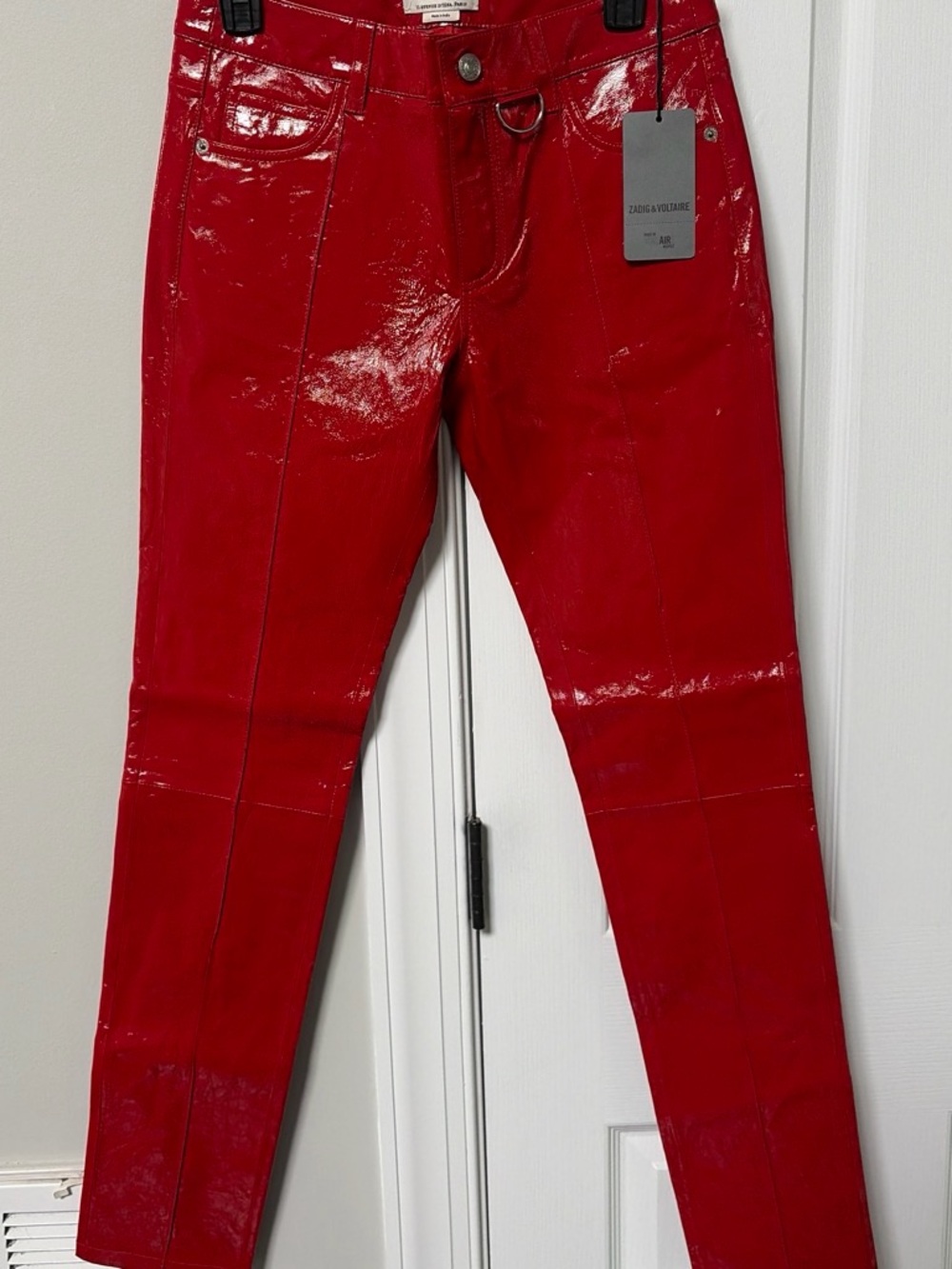 Zadig & Voltaire Peko-Shine Red Leather Skinny Pants (Call outs)***